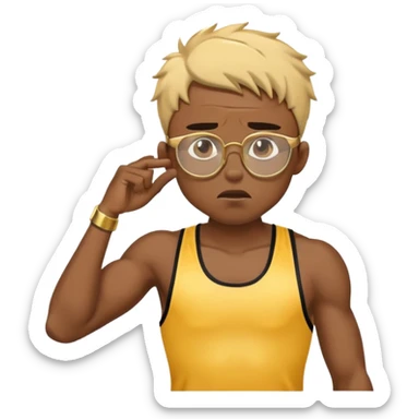 black boy athlete in stringer with gold glasses frustrated pulling hair sticker