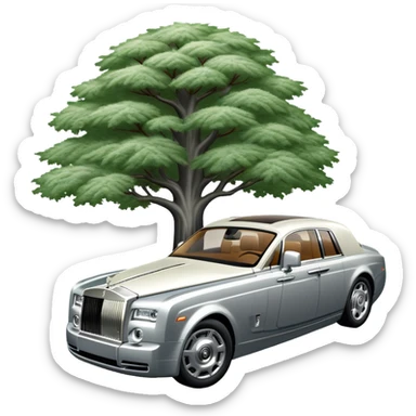 Rolls-Royce Phantom (2022) – cinematic-realistic Rolls-Royce Phantom, its polished silver frame glistening under the sun as it glides down a winding, tree-lined road. The iconic Spirit of Ecstasy hood ornament stands proudly, the V12 engine hums silently as the car cuts through the serene countryside, embodying elegance and power. sticker