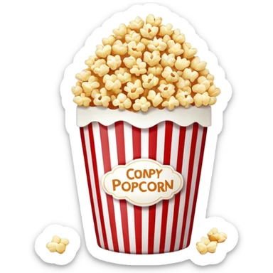 sweet popcorn in a red and white vertically striped package, candy popcorn sticker