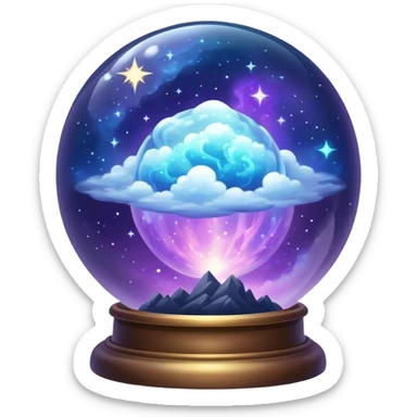 Tiny mystical mysterious celestial sparkly cloudy magical glowing spherical nebula glass globe dome sticker