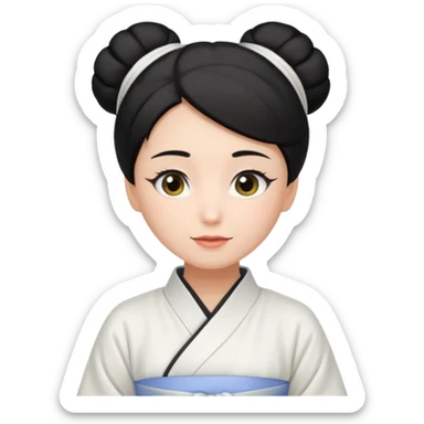 mom with black bun wearing white hom kimono and white apron sticker