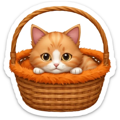 A fluffy kitten curled inside a wicker basket with sleepy eyes. sticker
