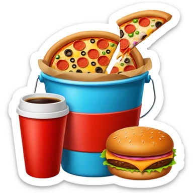 ganarate a emogi a bucket of food with pizza buerger coffee sticker