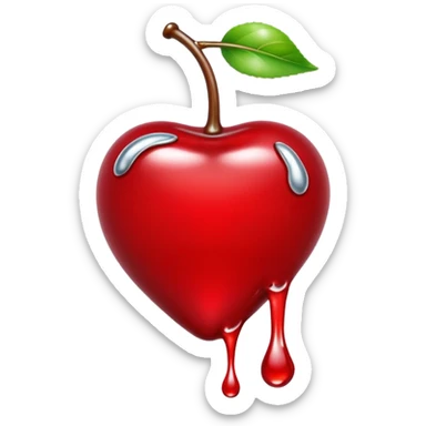 bitten cherry, liquid silver chrome, playful erotic symbolism, glossy shine sticker