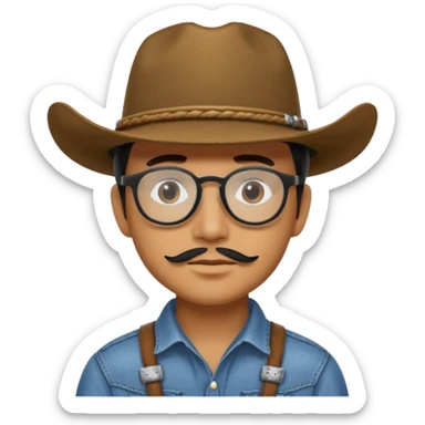 Man wearing a cow boy hat,chin strap and black glasses  sticker