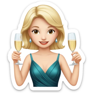 A confident woman in an evening dress raises her champagne glass with a calm, joyful smile. sticker