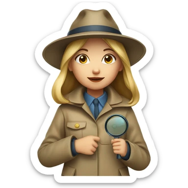 girl in a detective costume, in a raincoat, with a hat and a magnifying glass in her hands sticker