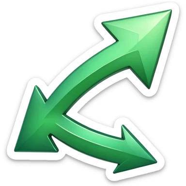 a thick glossy green arrow pointing sharply upward, with a smooth beveled surface and soft gradient shading sticker