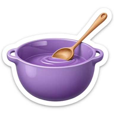 a lilac ceramic mixing bowl with a wooden spoon stirring sticker