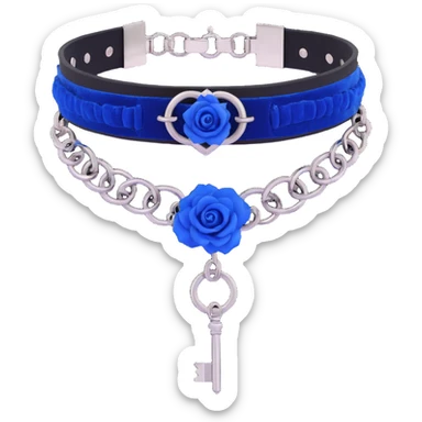 gothic choker with cobalt blue velvet band, silver chained lock, blue rose accent, rich and gothic sticker
