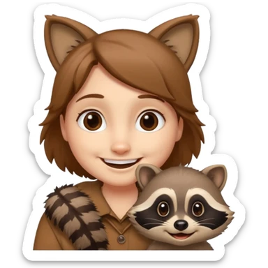 Racoon speaking with a person in cartoon emoji style friendly and calm sticker
