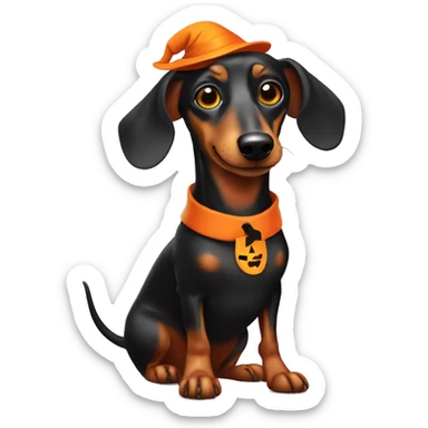 long dachshund dog dressed for Halloween known as a Halloweenie sticker