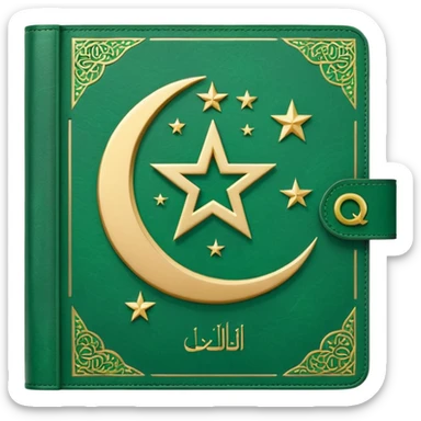 Closed Quran with the Islamic Symbol on it (moon and star) green and only 1 star sticker