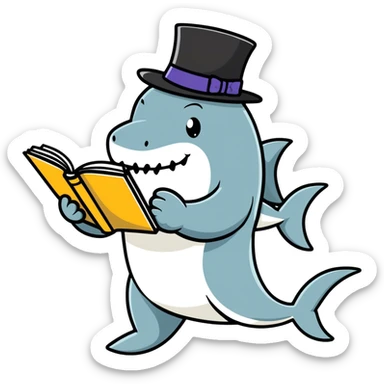 powerful Shark  with a top hat and doing study sticker