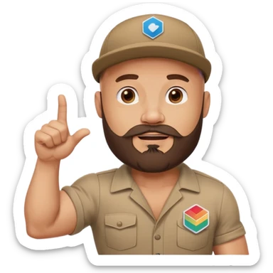 Cartoon muscular bald bearded man in cap pointing at rising chart, Instagram logo, "500" badge, minimal flat design sticker