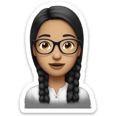 long straight black haired girl, straight brows, white skin, with glasses and earrings sticker