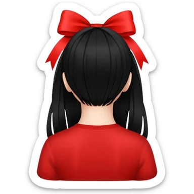 girl back view with single red ribbon in black hair sticker