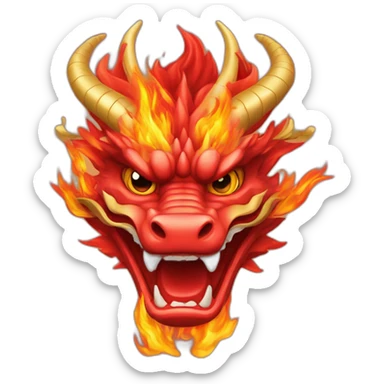 Chinese dragon head with fire, red and golden skin sticker