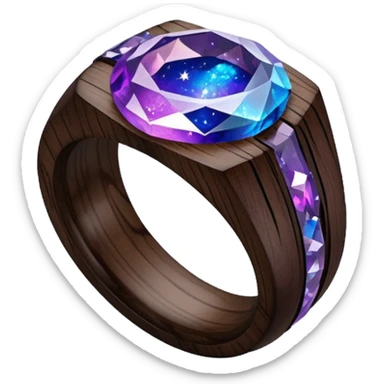 dark wood ring with epoxy resin in purple nd blue space colors and milki way crystal sticker