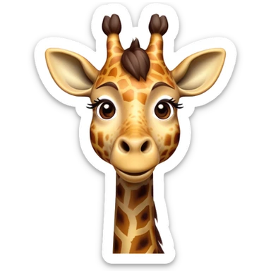 Cinematic Comical Giraffe Portrait Emoji, Head tilted dramatically with an exaggeratedly amused expression, featuring a striking, patterned Fur with playful patches and a long, quirky neck, wide, expressive eyes filled with playful disbelief, Simplified yet hilariously expressive features, highly detailed, glowing with a slightly sassy glow, high shine, dramatic yet playful, stylized with an air of cheeky mischief, bright and endearing, soft glowing outline, capturing the essence of a spirited and over-the-top giraffe, so meme-worthy it feels like it could tower its way into internet fame instantly! sticker