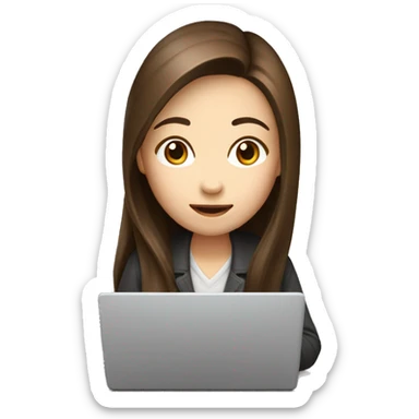 Young White-Faced, Long Brown Straight Hair Asian Female Developer Using a Laptop with Java Spring Screen sticker