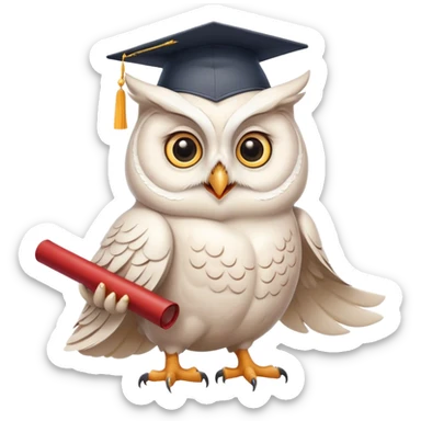 happy white Owl with graduation hat and diploma in claws sticker