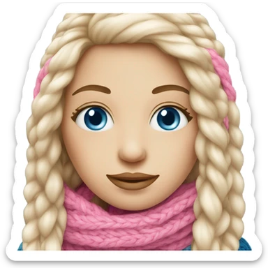 beautiful finnish fair long hair woman with blue eye knitting pink scarf sticker