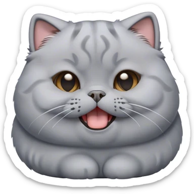 Cinematic Cute Chubby Grey Scottish Fold Cat Portrait Emoji, Adorable folded ears framing its round face, head tilted playfully and yawning, round and plump body with sleek soft grey fur and subtle blue undertones, Simplified yet adorable features, highly detailed, glowing with a warm, friendly glow, high shine, curious yet calm, stylized with a touch of whimsy, bright and endearing, soft glowing outline, capturing the essence of a mischievous yet loving and lazy kitty with those signature folded ears, so cute it feels like it could stretch out of the screen and cuddle! sticker