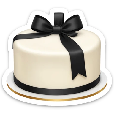 simple white cake topped with a black ribbon sticker