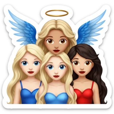 Three women as devil fairies , brown eyed light skin with dark blonde long hair and Brown eyed light skin black long wavy hair and blue eyed light skin long blonde hair with wings sticker