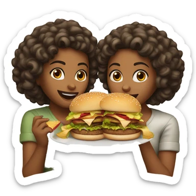 two curly girls eating hamburgers sticker