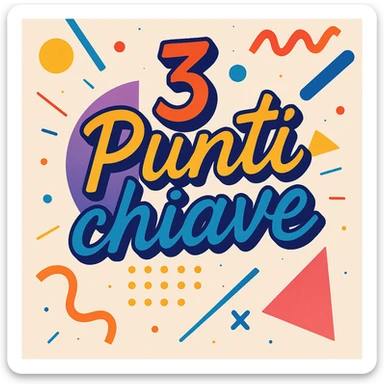 Text '3 Punti chiave' in a creative style with artistic and dynamic font, vibrant colors, abstract or geometric graphic elements, original composition suitable for modern presentations sticker