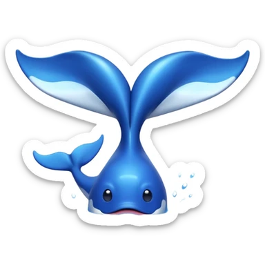 A 3D cartoon whale tail rising from the water, smooth surface reflection, ocean background, Memoji-style. sticker