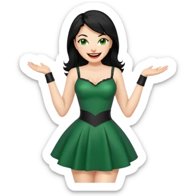 🕵🏻‍♀️💦🧥 black hair , green eyes ,dominatrix dress , laughing  sticker