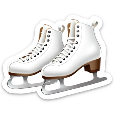 An icon showing In the background, twinkling lights, winter trees, and cheering spectators create a festive atmosphere. a pair of elegant ice skates gliding across a smooth, frozen rink with snowflakes in the air. Transparent background highlights the grace and charm of ice skating. sticker