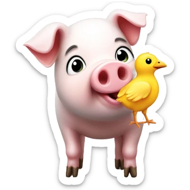 A pig with a chick sticker