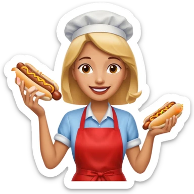A cheerful woman selling hotdogs sticker