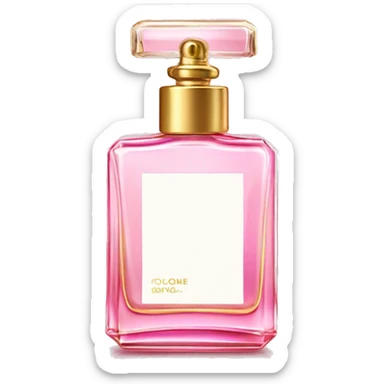 Square pink perfume bottle with white label that says cologne in gold  sticker