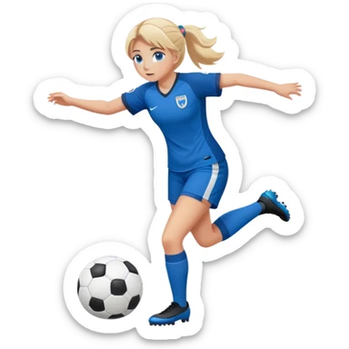 Blonde girl blue eye playing soccer in blue uniform  sticker