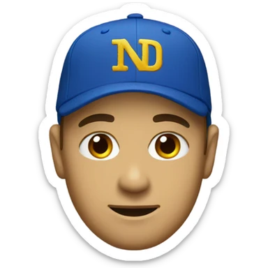 Man with blue cap that says ND in gold sticker