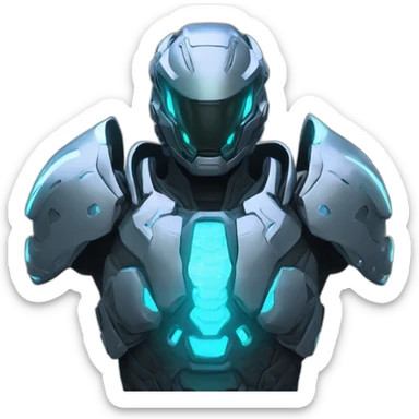 futuristic armored Omega Energy breastplate radiating omega energy sticker