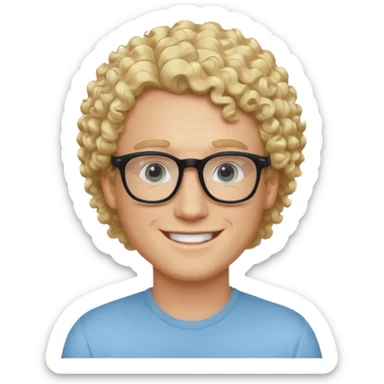 white guy with curly blonde hair and light blue ish eyes with black glasses  sticker