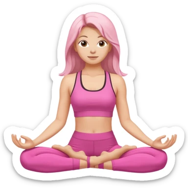 Pose de yoga cabello suelto, rosa sticker