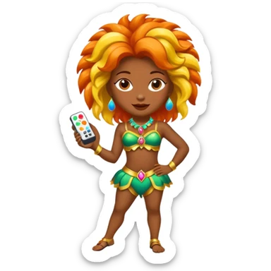 Uma pessoa com um controle remoto na mão e vestida de fantasia de carnaval sticker