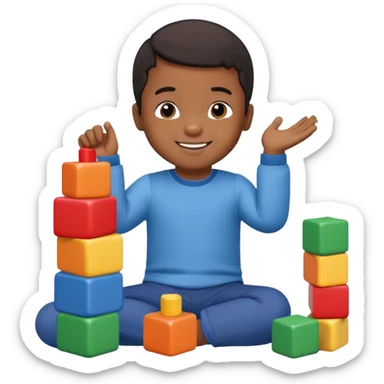 Toddler black boy – stacking colorful building blocks.
 sticker