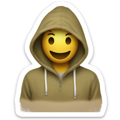 khaki color pullover hoodie smiley face in hood sticker
