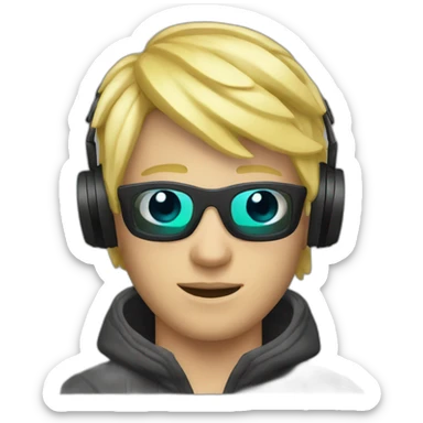 blonde short hair gamer guy with headset blonde hair and ski mask on sticker