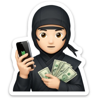 Ninja holding phone and money sticker