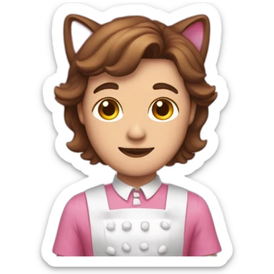 Man with a pink boy cat ears and a maid dress brown hair sticker