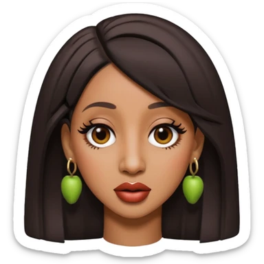 Create an iOS-style emoji of cardi b. Neutral facial expression, no emotion. Front-facing head only, clean Apple emoji aesthetic, smooth shading, simple shapes, no text, no accessories, plain background. sticker